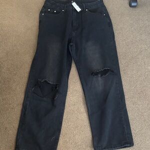 Uniqlo Black Distressed Wide-Leg Jeans XL 32